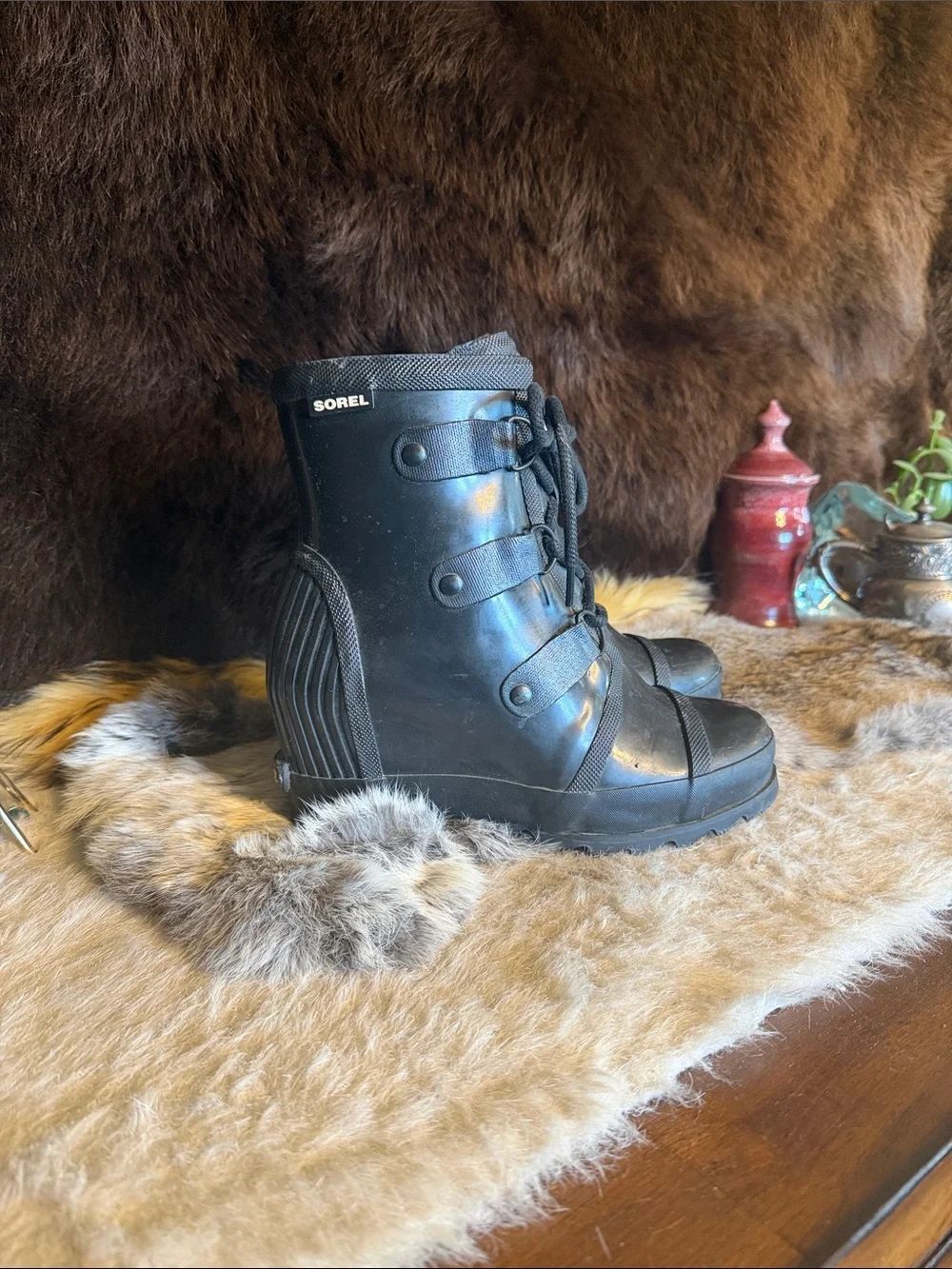 SOREL Women's Black Lace-Up Waterproof Wedge Boot 8.5 (4950)